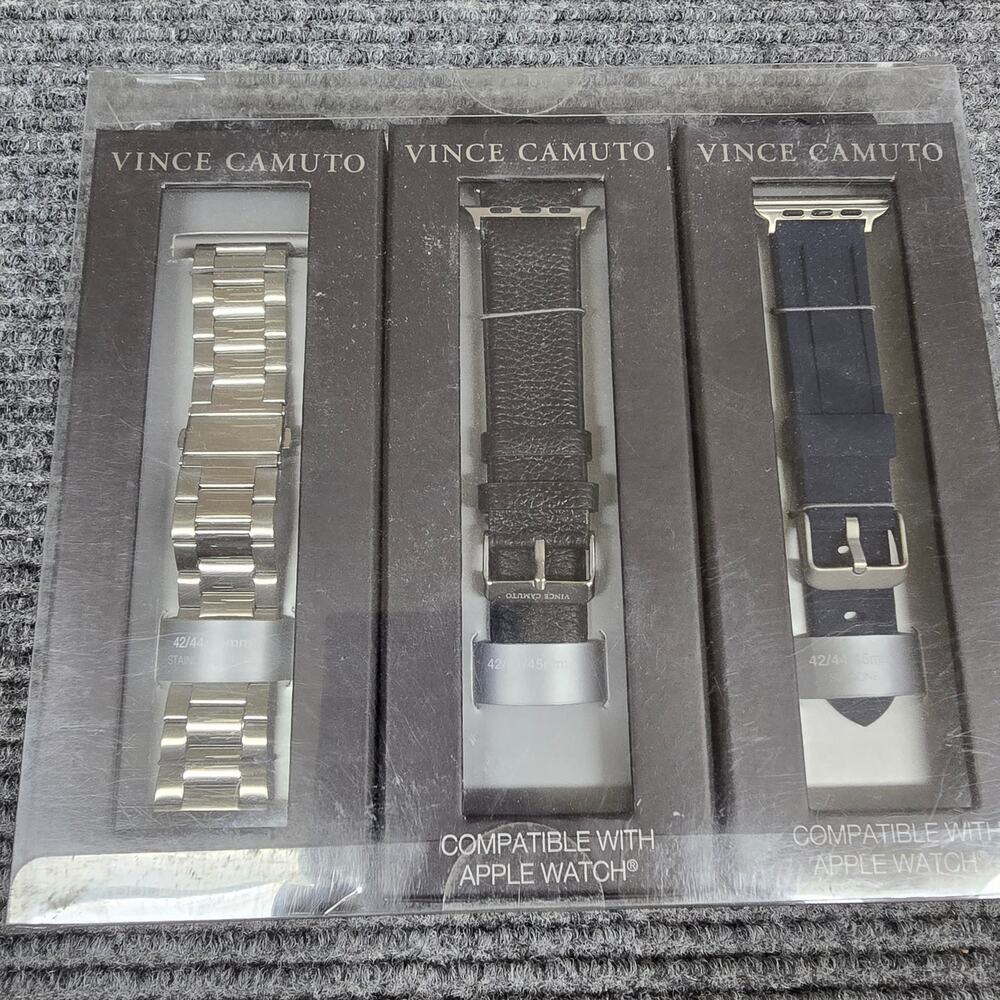 Vince Camuto Apple Watch Bands 3 Pack 42 44 45 46mm Leather Silicone Steel